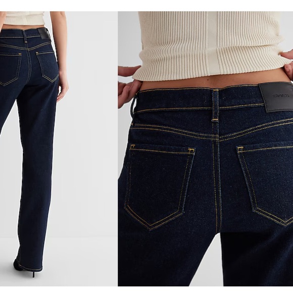 Express Women's Dark Wash Barely Boot Mid-Rise Jeans - Picture 4 of 8